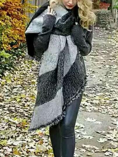 Black Grey Fringe Vintage Scarve