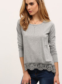 Maglietta con maniche lunghe contrasto pizzo
