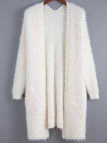 Beige Long Sleeve Shaggy Loose Cardigan