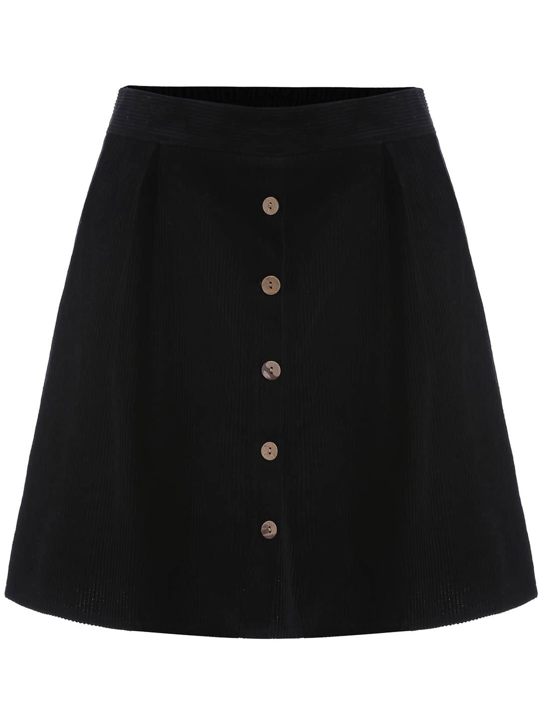 Black Buttons A Line Skirt SheIn(Sheinside)