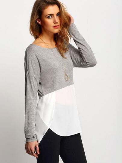 Grigio Bianco Rotondo Colore manica blocchi T-Shirt