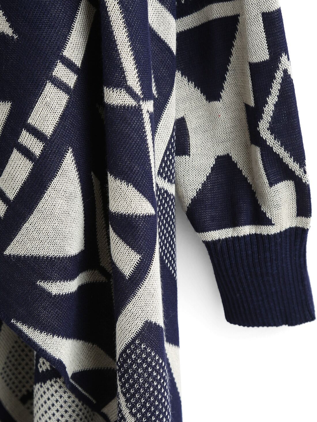 Navy Geometric Print Knit Cardigan SheIn(Sheinside)