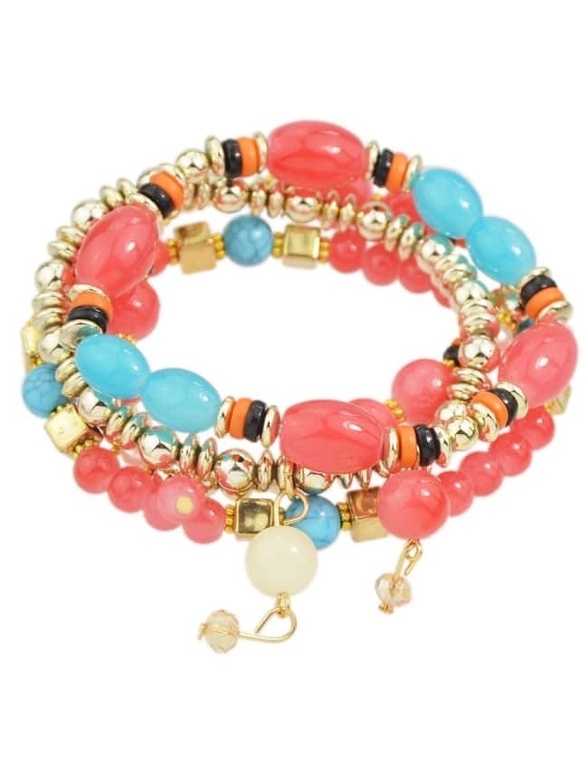 Multilayers Elastic Red Beads Bracelet for Women