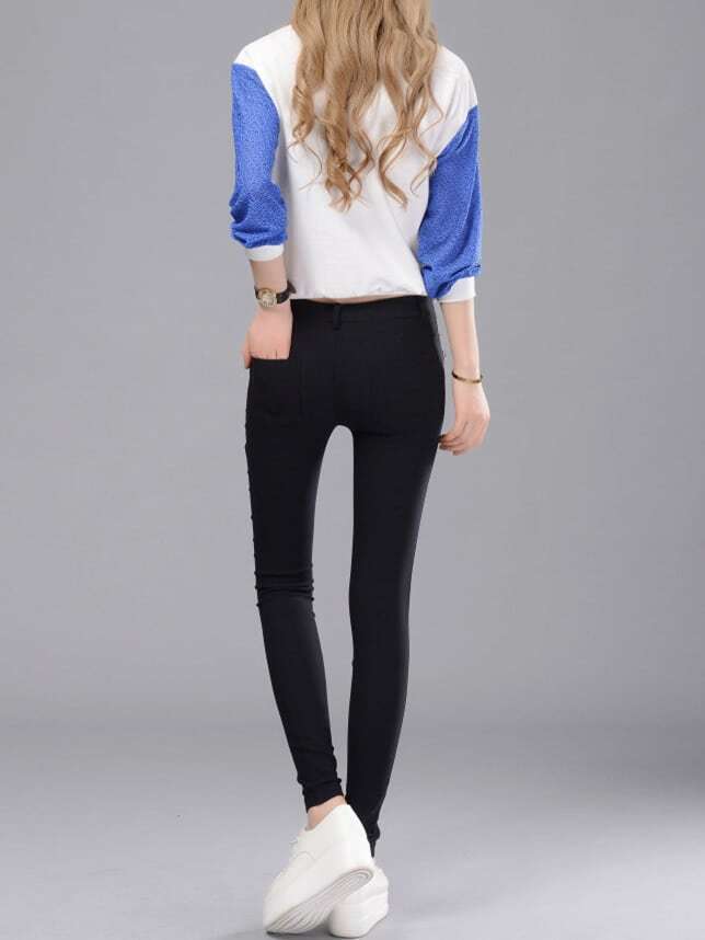 Black Skinny Zipper Pockets Pant SheIn(Sheinside)