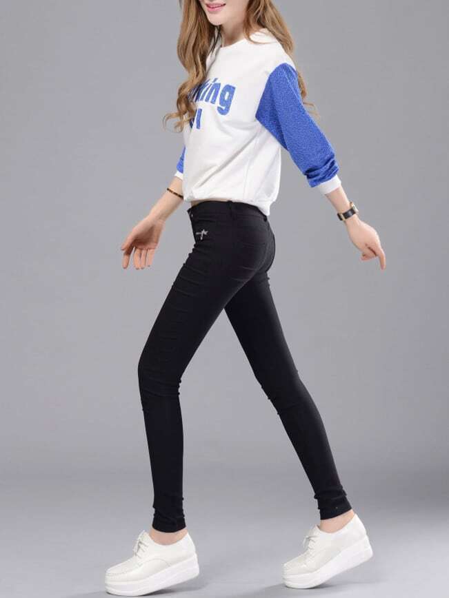 Black Skinny Zipper Pockets Pant SheIn(Sheinside)
