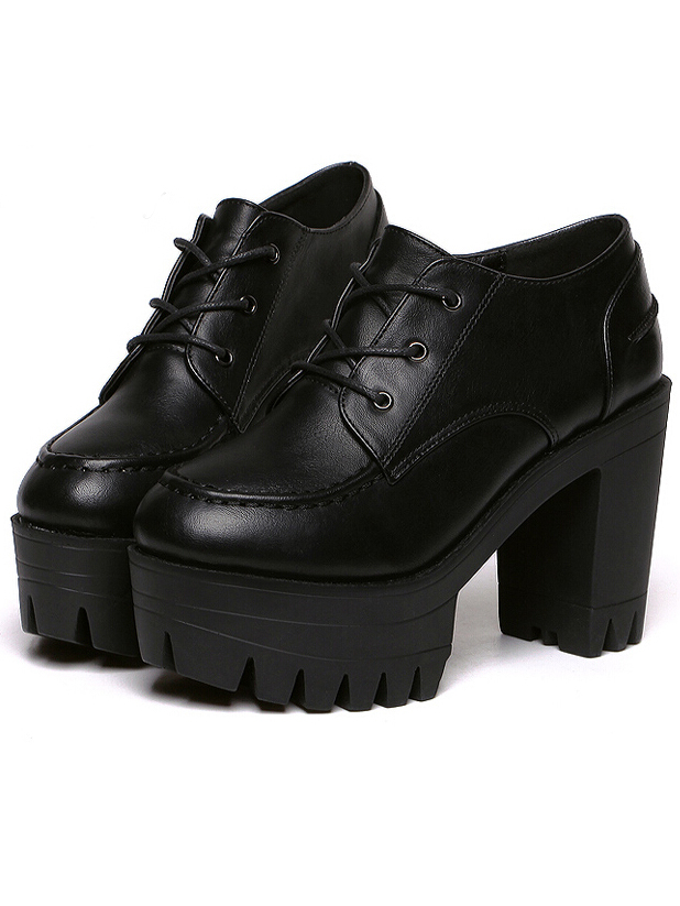 black lace up chunky heels