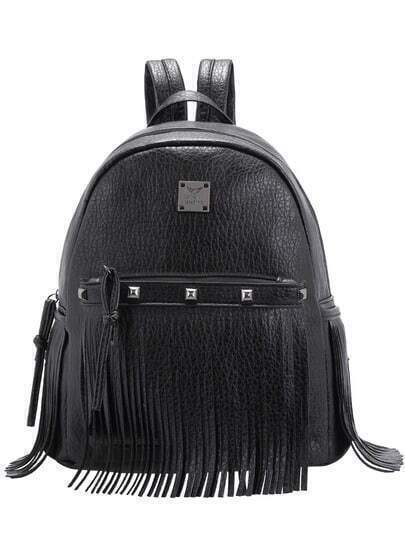 Black Metal Bead Tassel Backpack Black Metal Bead Tassel Backpack pictures