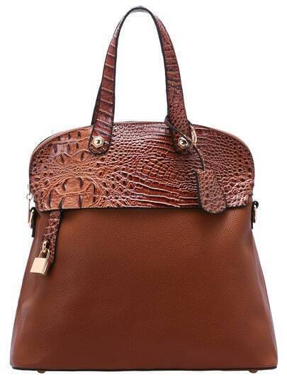 Brown Zipper Lock Embellished PU Bag Brown Zipper Lock Embellished PU Bag pictures