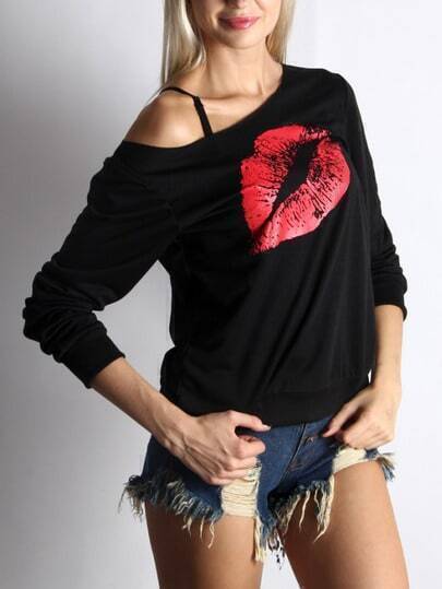 Felpa stampata labbra nera