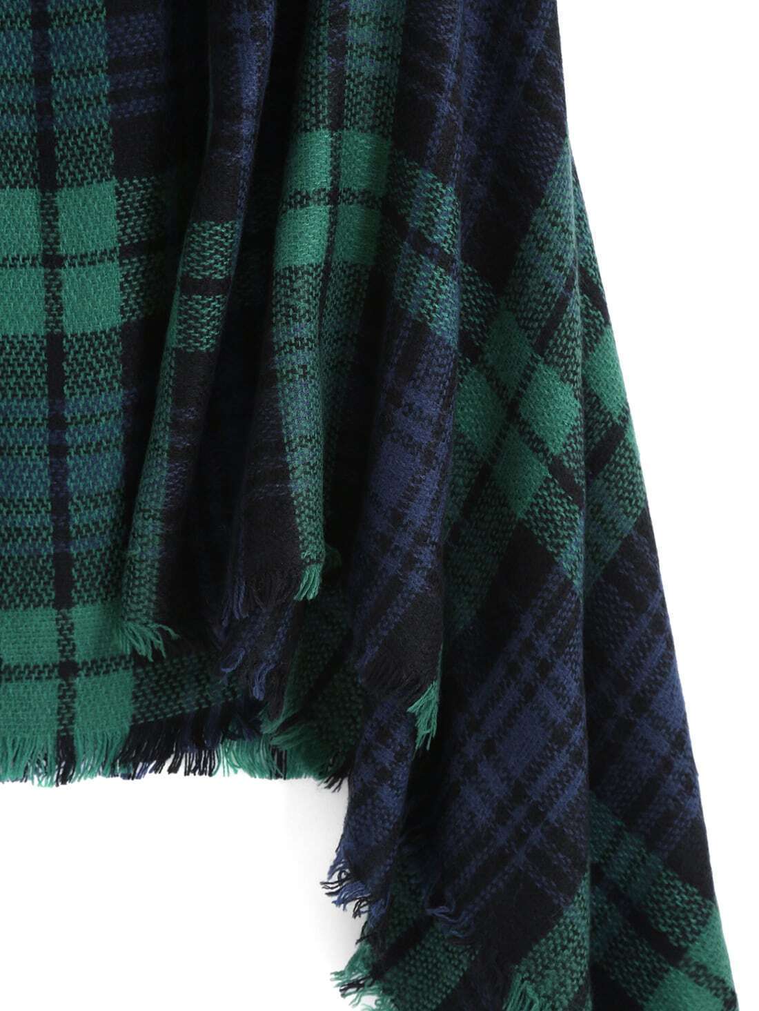 Green Blue Plaid Fringe Scarve -SheIn(Sheinside)