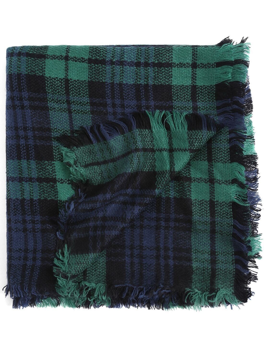 Green Blue Plaid Fringe Scarve -SheIn(Sheinside)