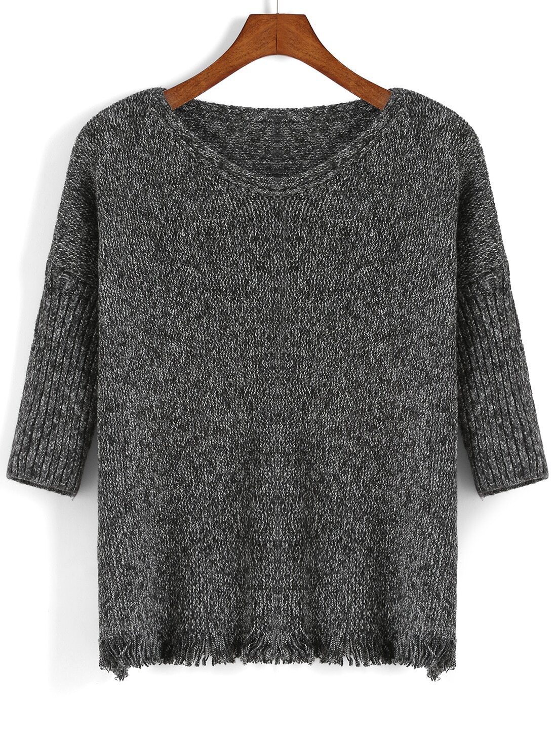 Grey Round Neck Tassel Sweater SheIn(Sheinside)