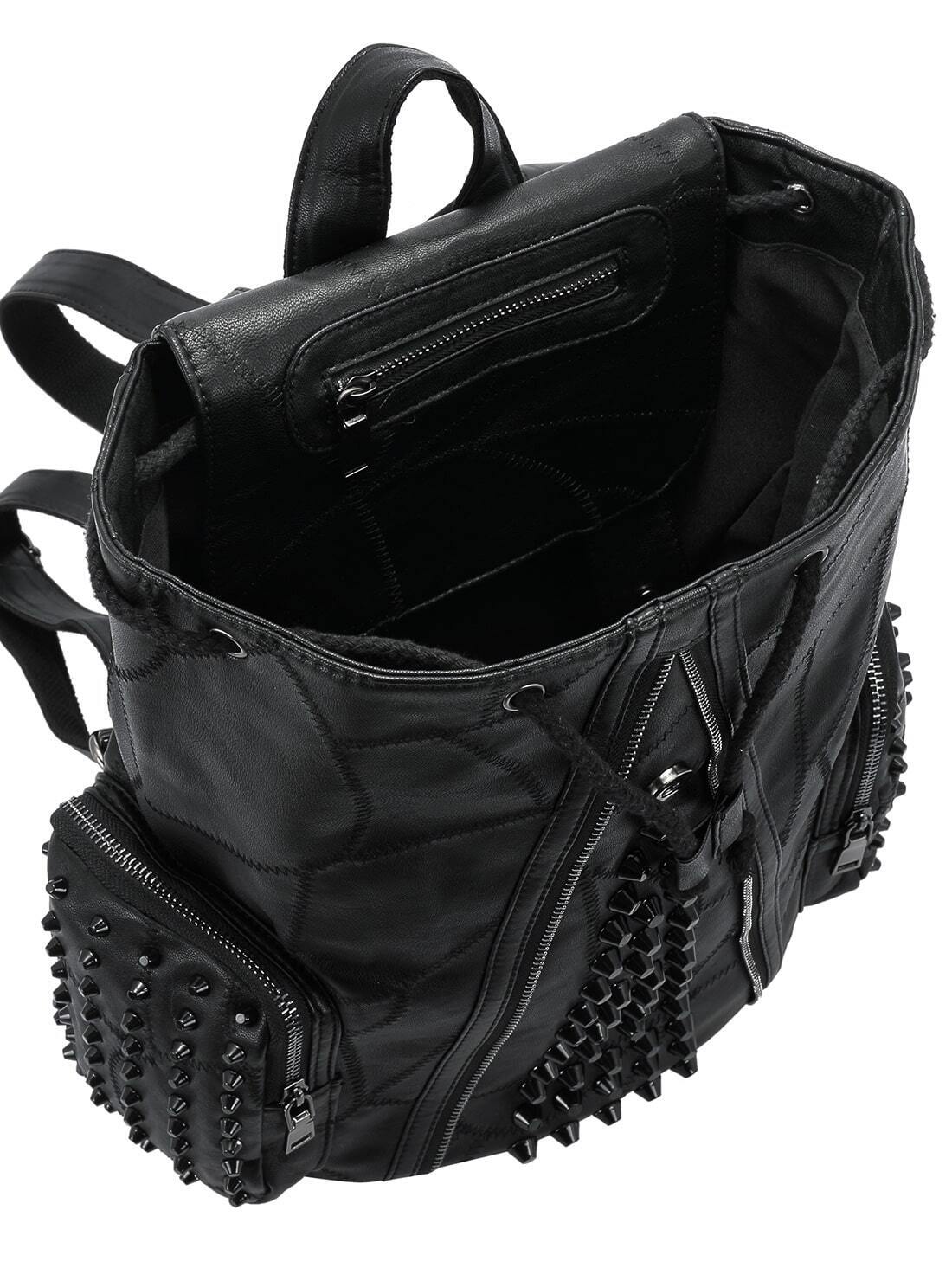 Black Zipper Rivet PU Backpack SheIn(Sheinside)