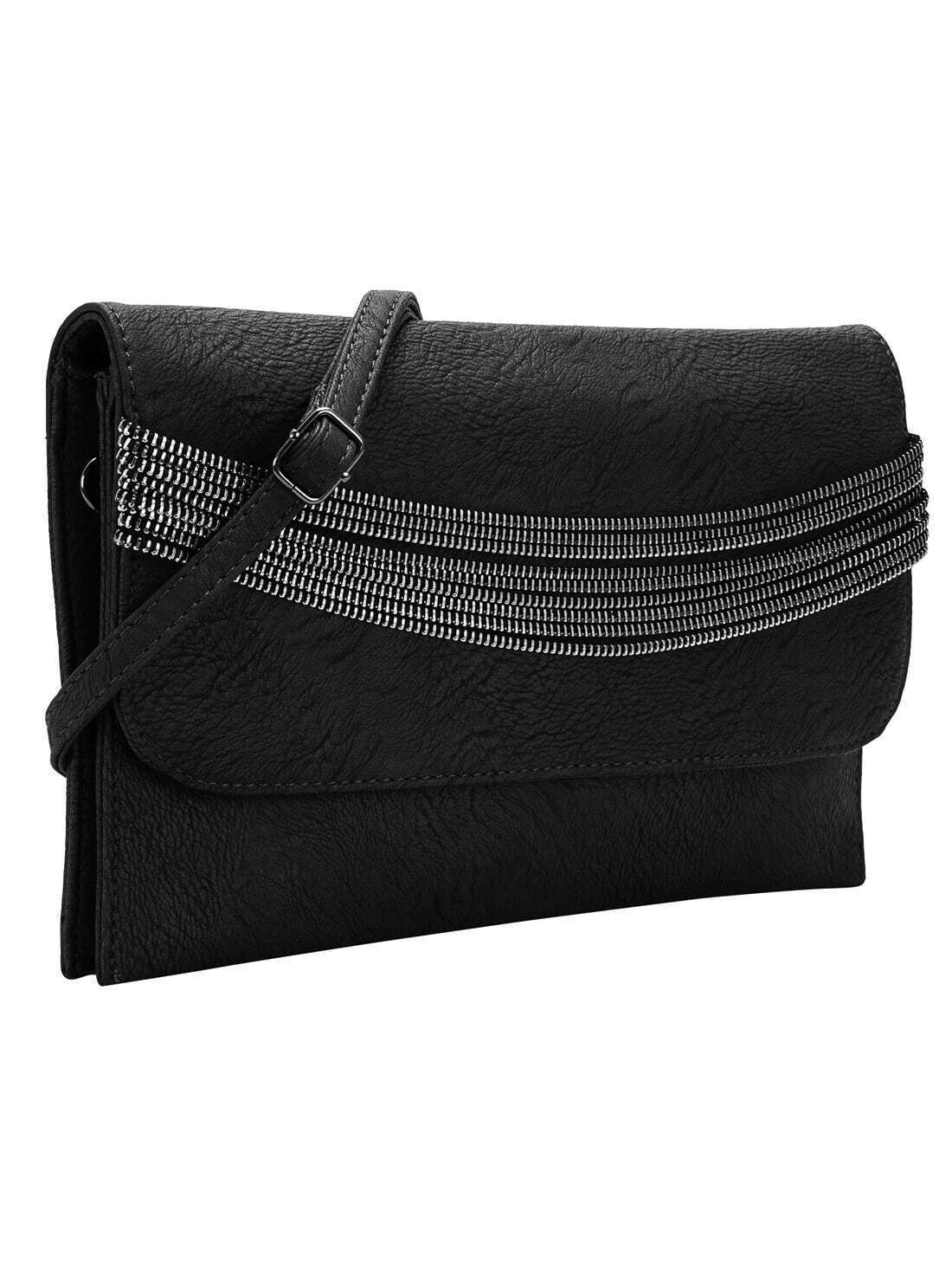 Black Chain Embellished Shoulder Bag SheIn(Sheinside)