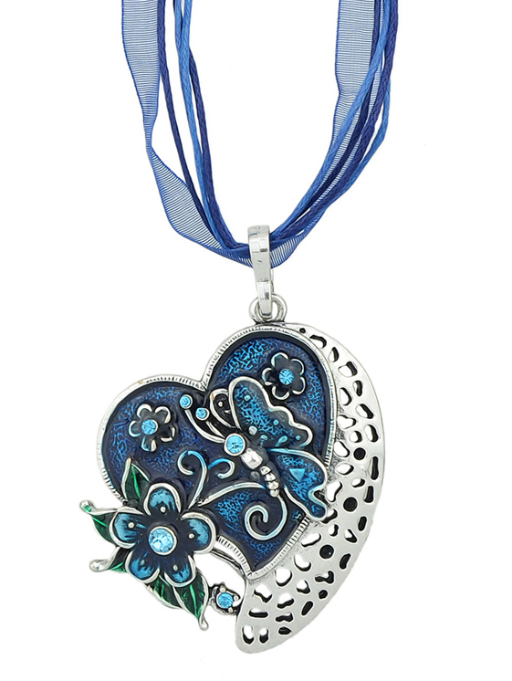 New Fashion Blue Enamel And Rhinestone Cute Heart Pendant Necklace