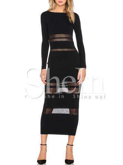 Black Long Sleeve Contrast Mesh Yoke Dress pictures