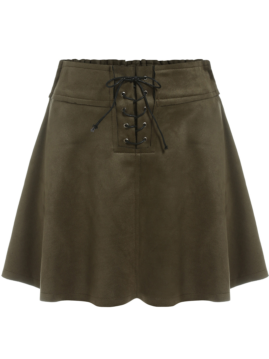 Army Green Lace Up Flare Skirt