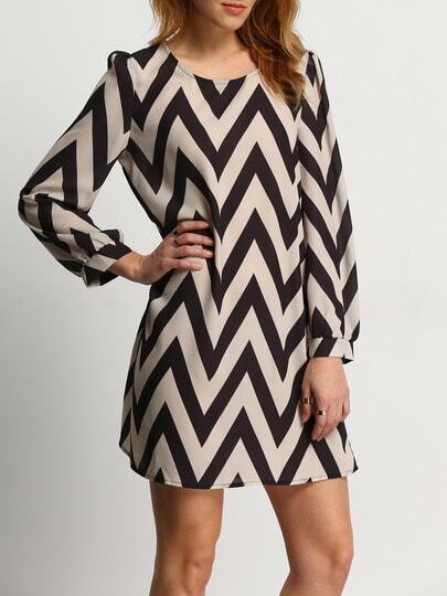 Apricot Black Long Sleeve Geometric Print Dress pictures
