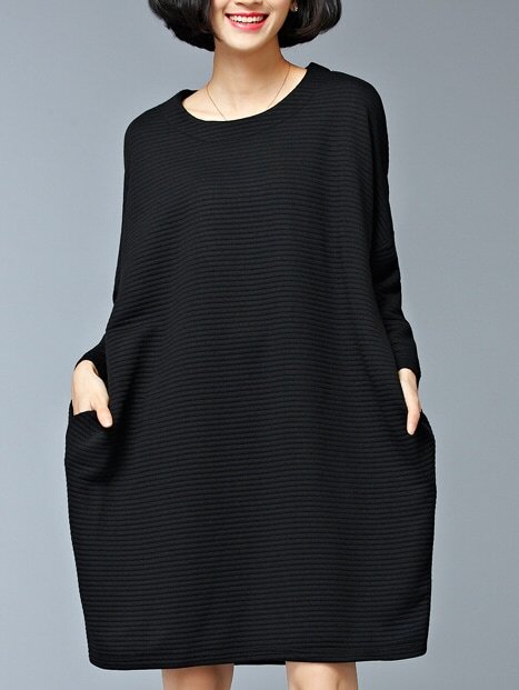 Black Pocket Oversized Thicken Dress