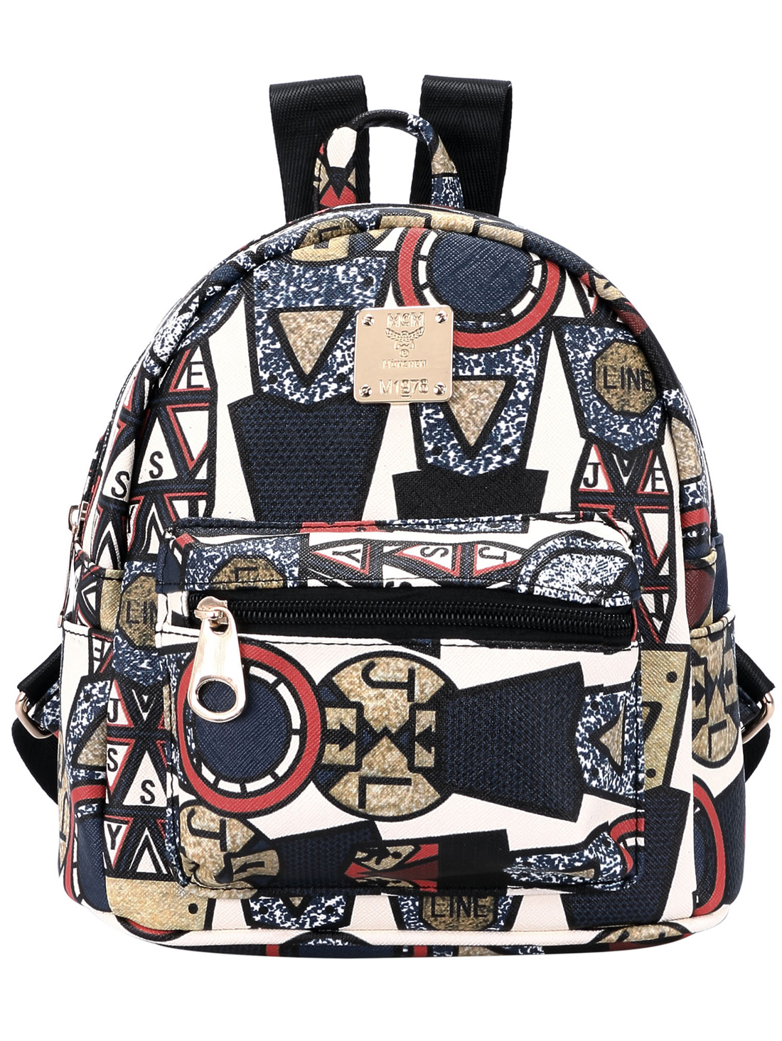 Blue Random Geometric Print Zipper Backpack