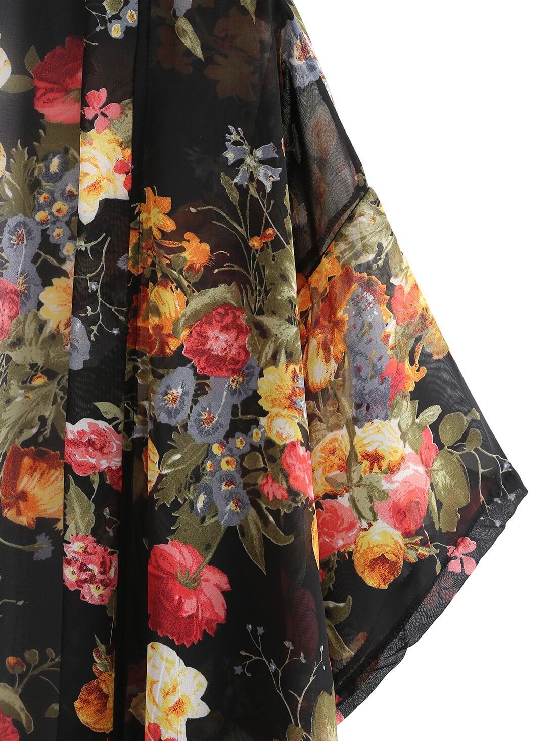 Colour Floral Loose Tassel Kimono SheIn(Sheinside)