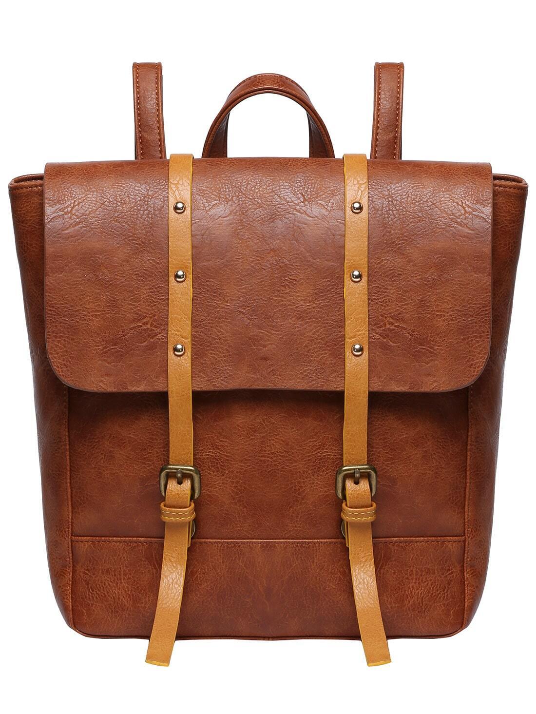 Zipper Buckles PU Backpacks SheIn(Sheinside)