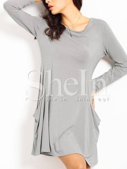 Kleid Langarm mit Taschen - grau- German SheIn(Sheinside)