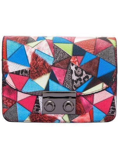 Push Lock Multicolor Geometric Chain Satchels pictures