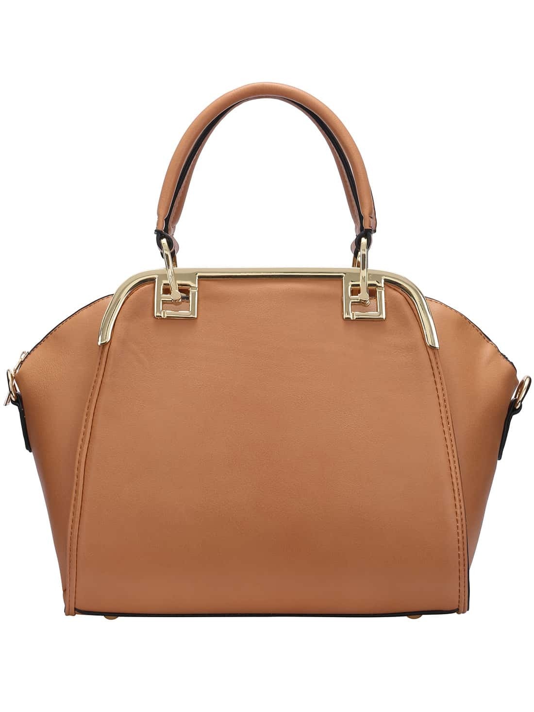 Apricot Zipper PU Shoulder Bag SheIn(Sheinside)