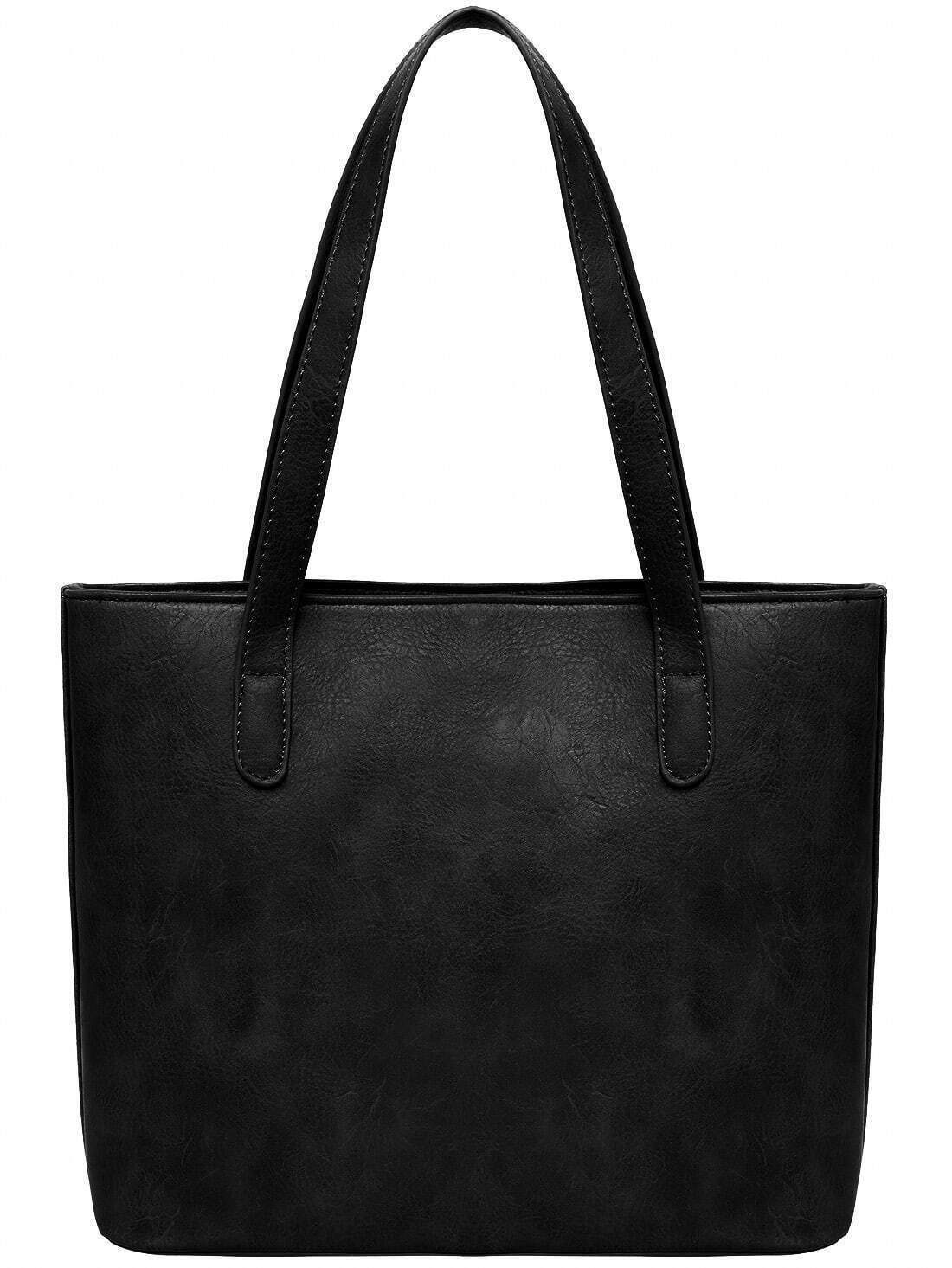 Black Double Handle Tote Bag SheIn(Sheinside)