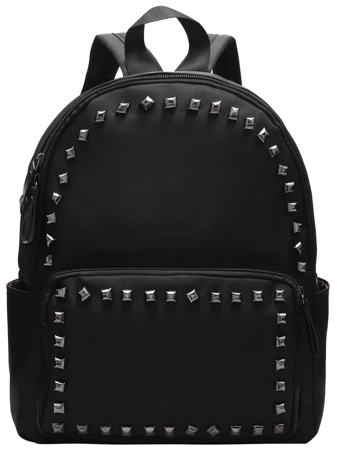 Black Zipper Rivets PU Backpacks SheIn(Sheinside)