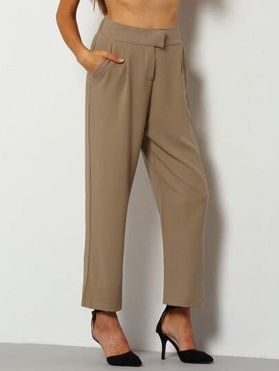 Pantalon Patte D éléphant En Anglais Pantalon patte d'éléphant taille haute -kaki -French SheIn(Sheinside)