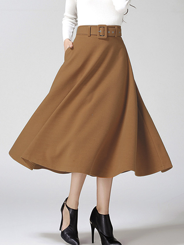 Khaki Pleated Long Skirt SheIn(Sheinside)