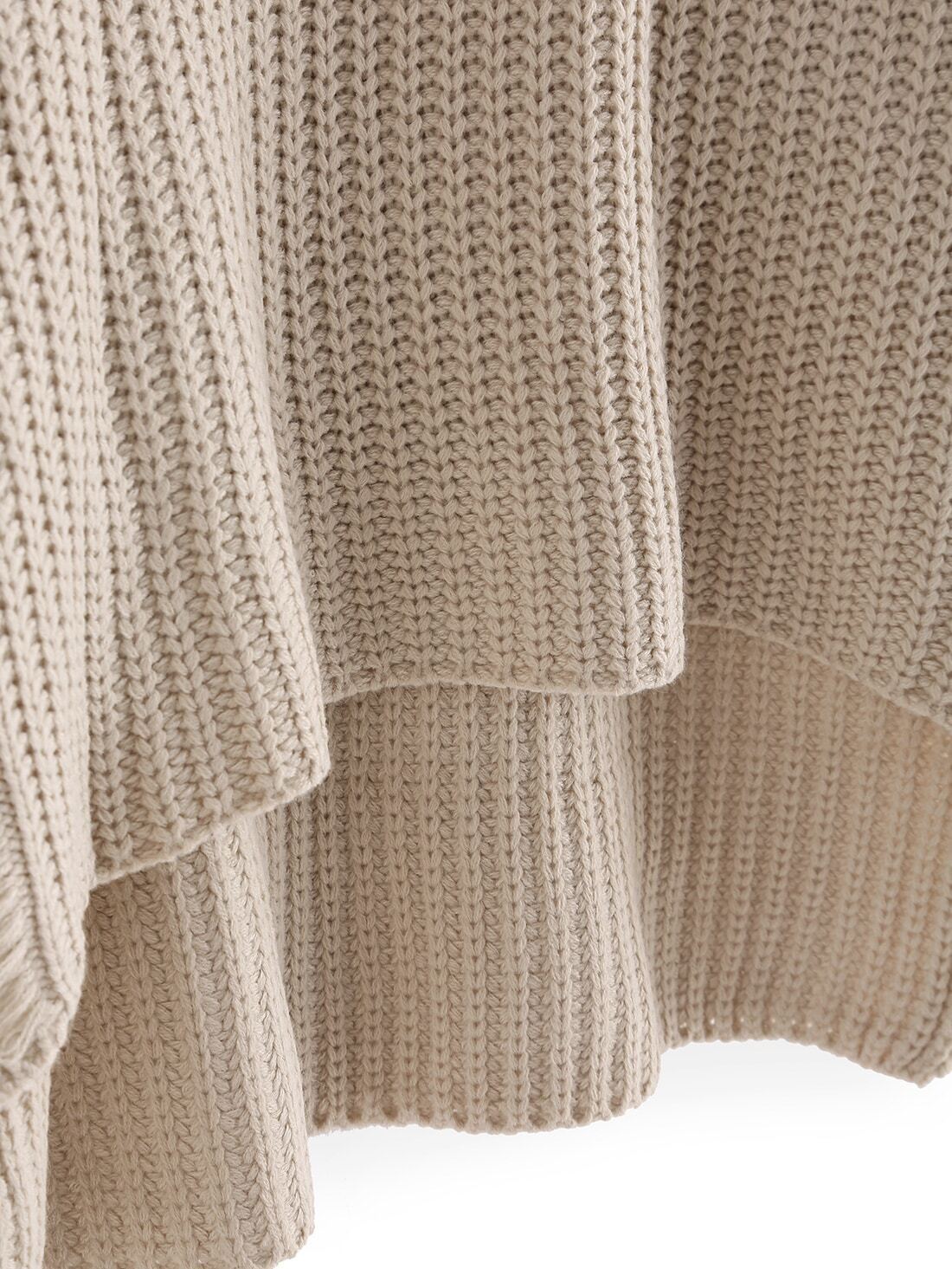 Apricot Turtleneck Dip Hem Loose Sweater SheIn(Sheinside)