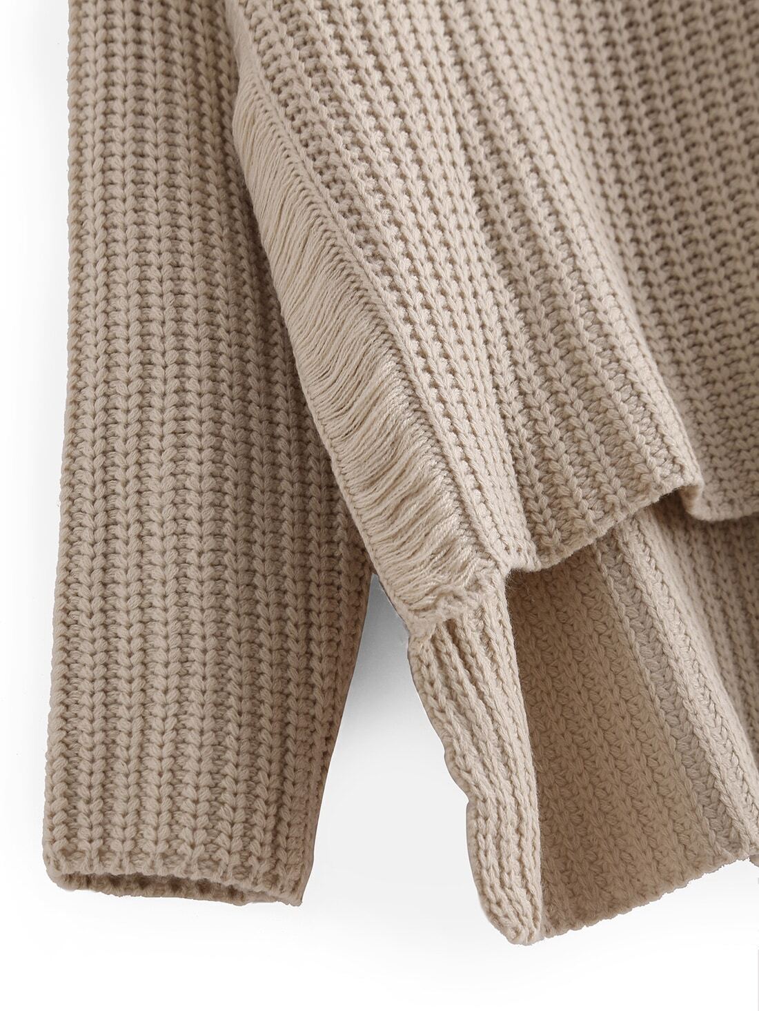 Apricot Turtleneck Dip Hem Loose Sweater SheIn(Sheinside)