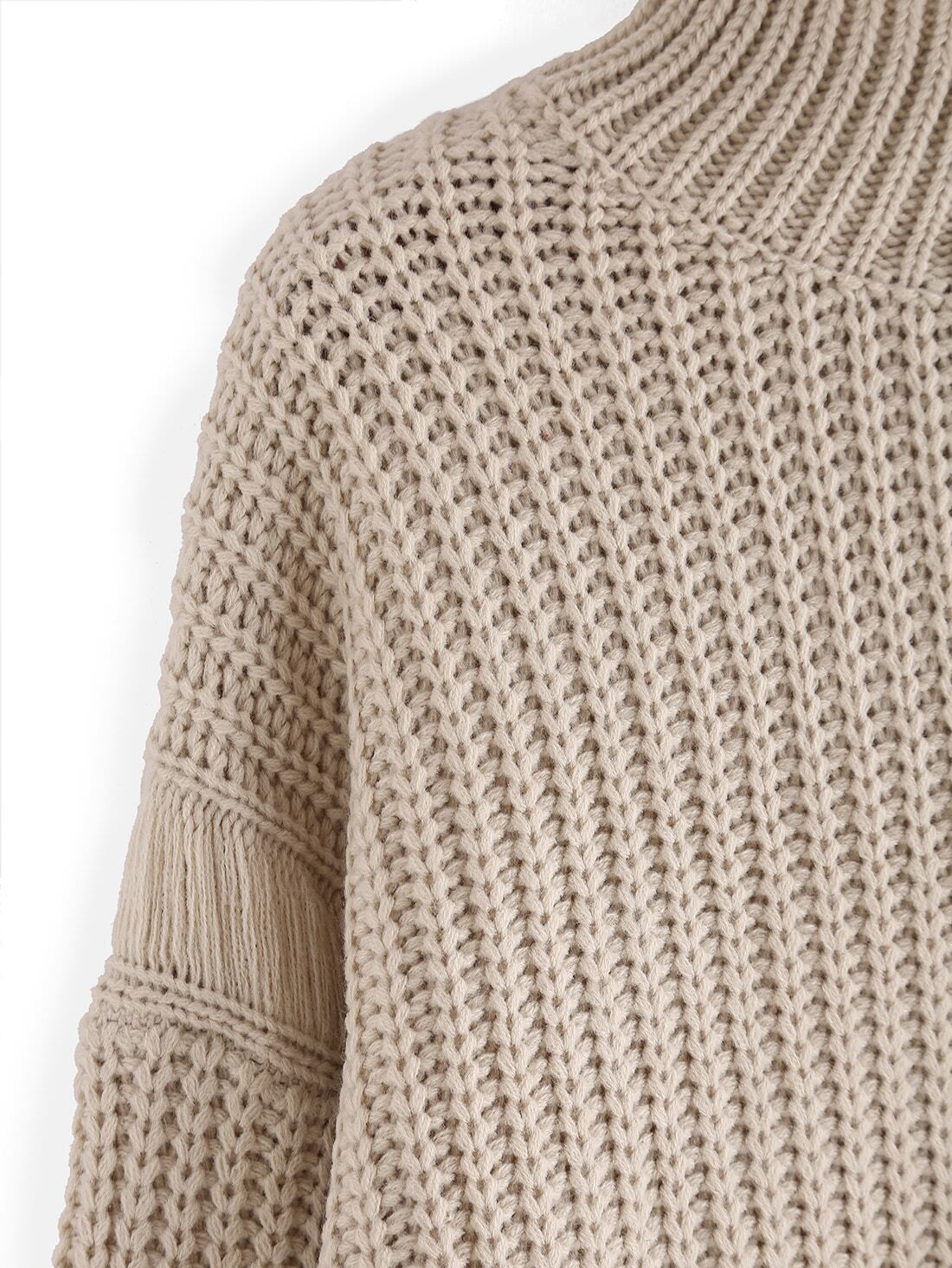 Apricot Turtleneck Dip Hem Loose Sweater SheIn(Sheinside)