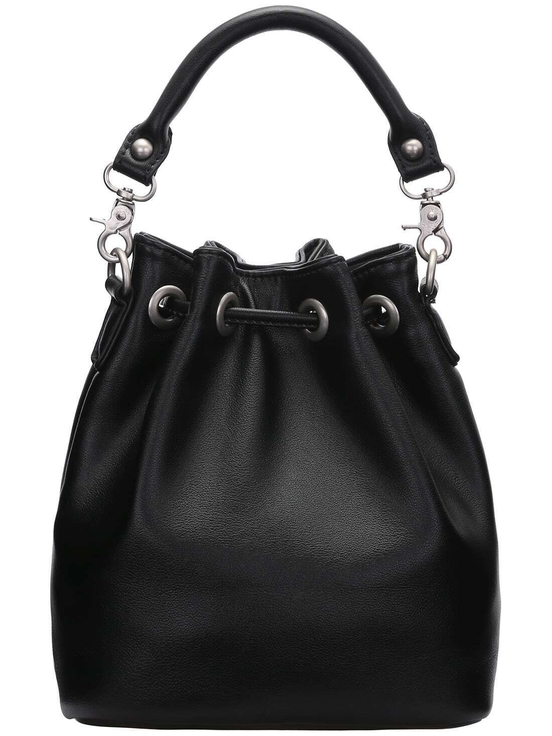 Black Drawstring Zipper Bucket Bag SheIn(Sheinside)