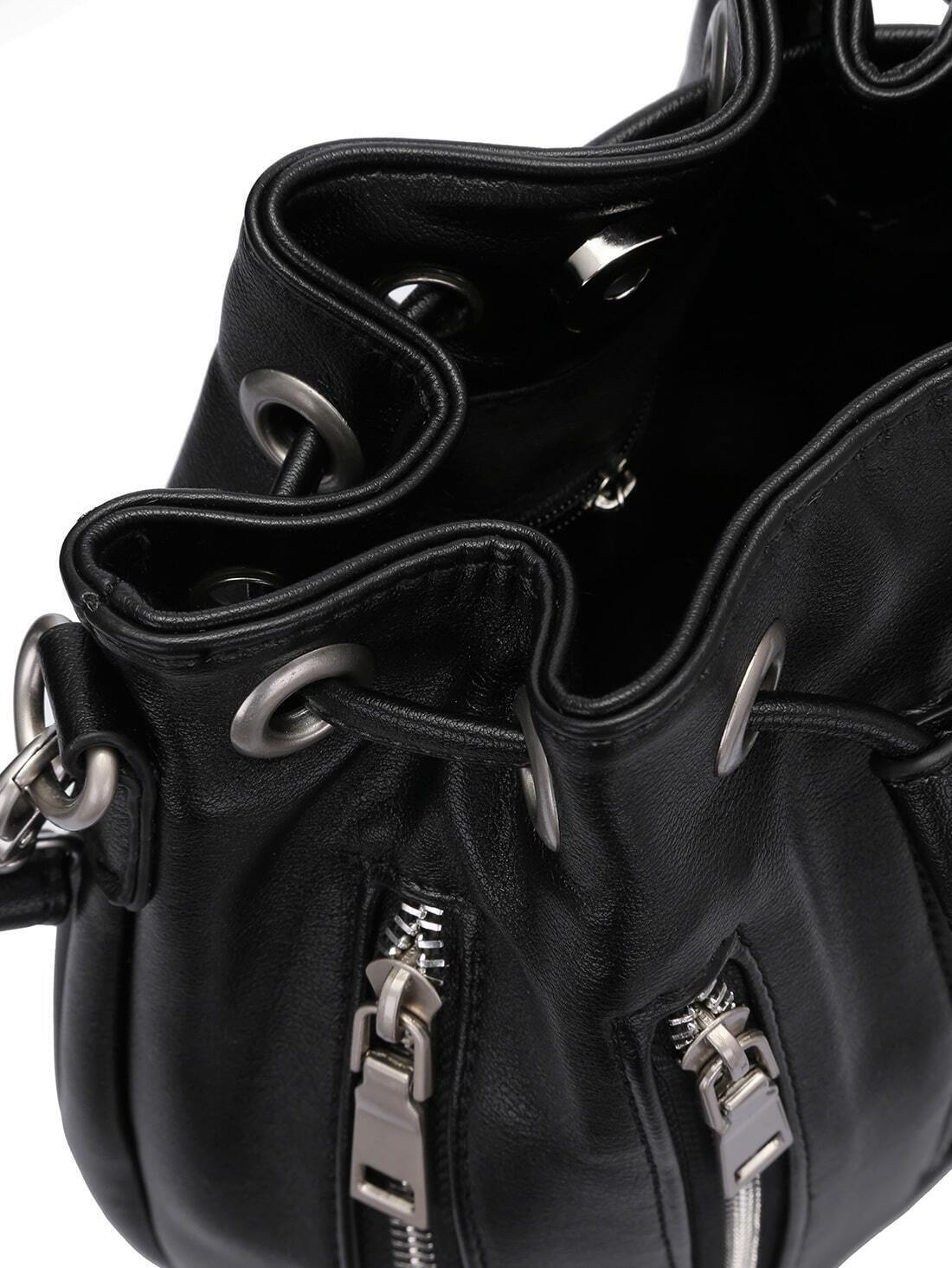 Black Drawstring Zipper Bucket Bag SheIn(Sheinside)