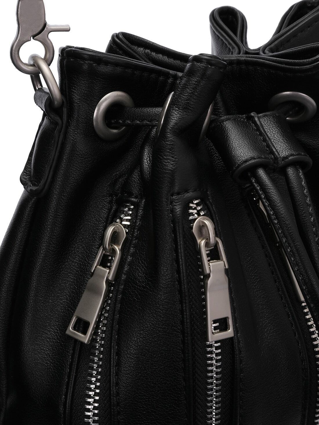 Black Drawstring Zipper Bucket Bag SheIn(Sheinside)