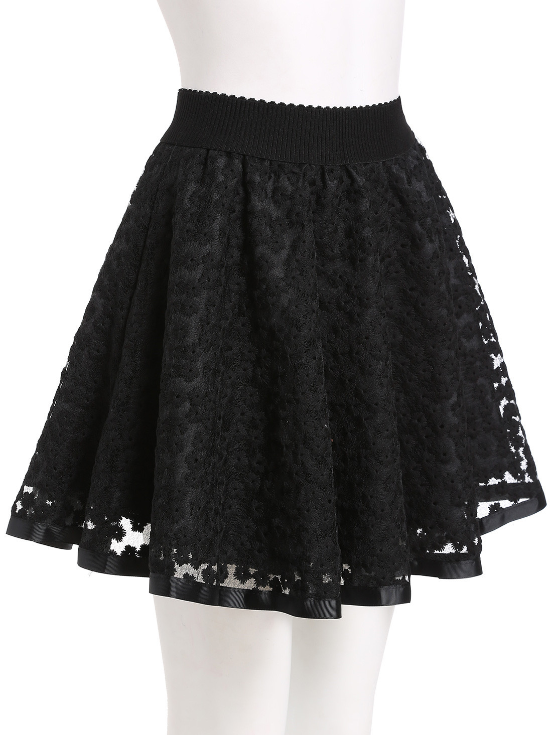 Black Embroidered Lace Flare Skirt SheIn(Sheinside)