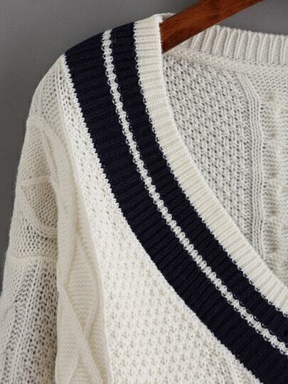 striped trim v neck sweater