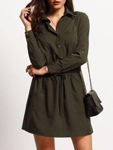 Army Green Drawstring Waist Pockets Dress