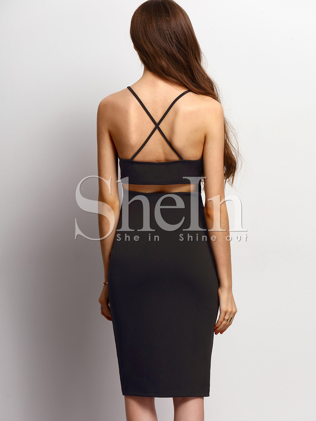 Black Spaghetti Strap Cut Out Back Dress