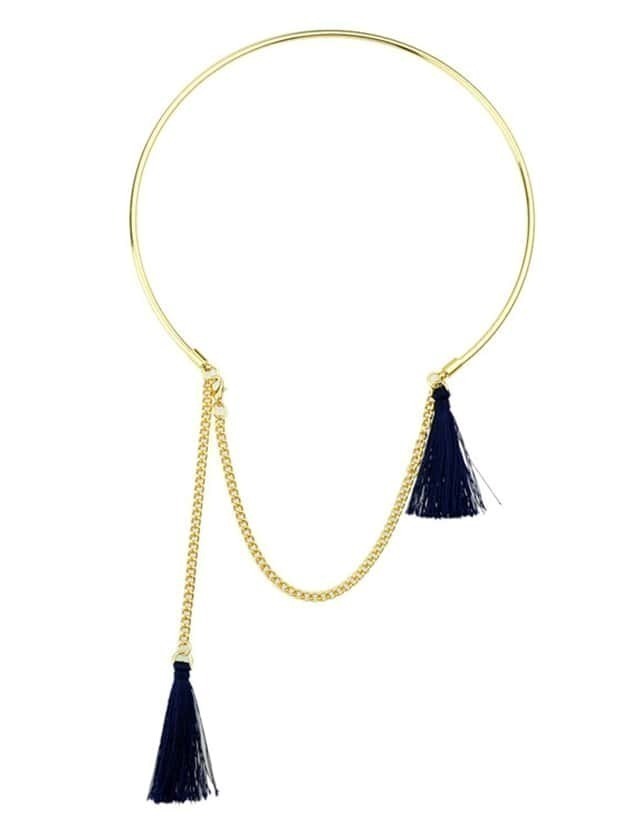 Blue Long Tassel Choker Necklace