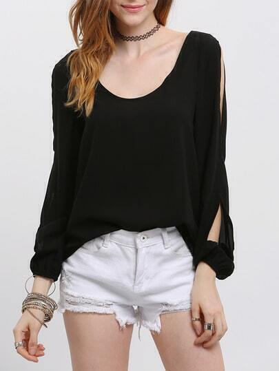 Black Cut-out Long Sleeve Scoop Neck Blouse Black Cut-out Long Sleeve Scoop Neck Blouse pictures