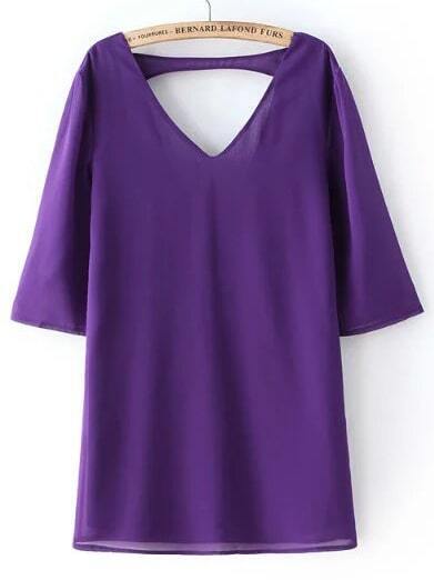 Purple V Neck Backless Loose Dress