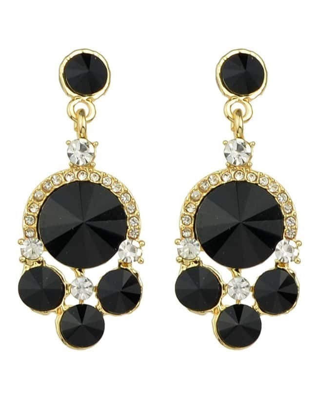 Black Rhinestone Geometric Drop Earrings