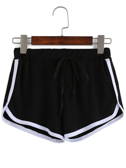 Contrast Draw Cord Waist Black Shorts