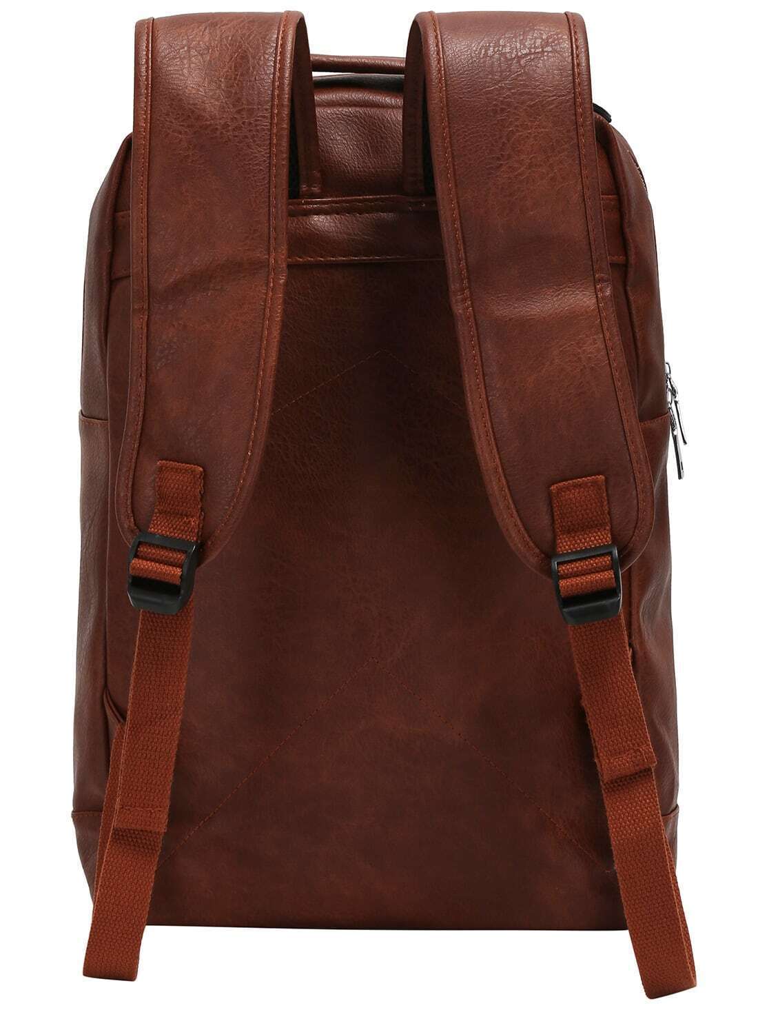 Brown Buckle Zipper PU Backpacks SheIn(Sheinside)