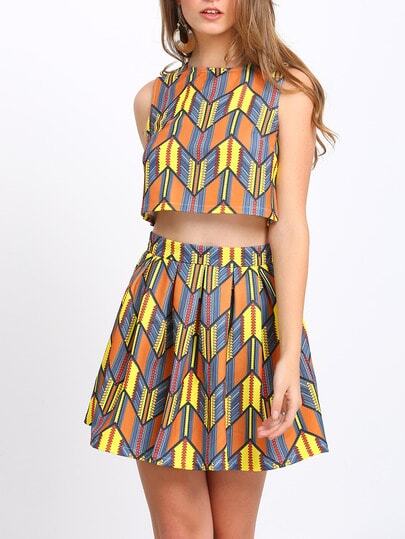 Multicolor Print Crop Tank Top With Skirt Multicolor Print Crop Tank Top With Skirt pictures